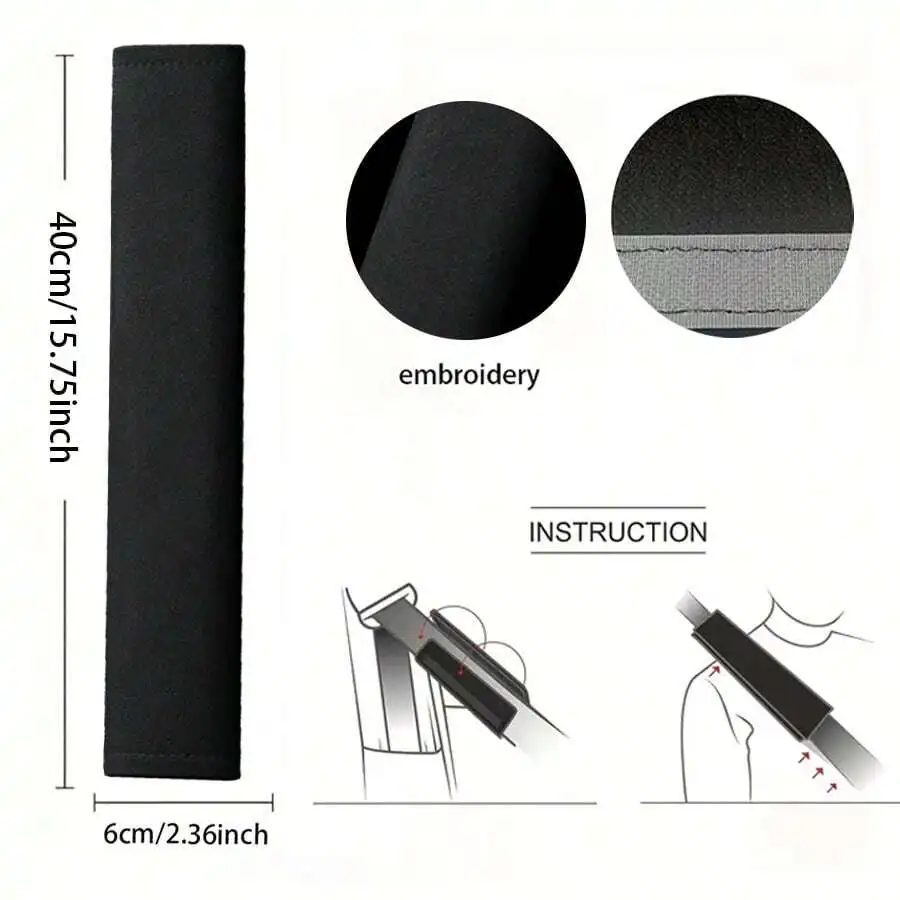 1pc Black Car Seat Belt Shoulder Pad Cover, Long Truck Belt Protector, Universal For All Seasons