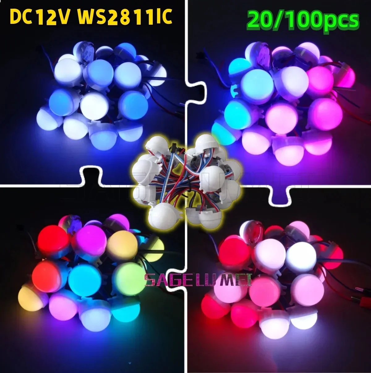 New 20/100pcs DC12V Ws2811IC 30mm Diameter 3Leds 5050 RGB Digital Led Pixel Modules Waterproof D30 Ws2811 Programmable Led Light