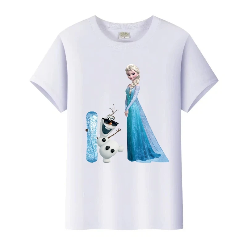 

Kawaii Disney Frozen Anna Elsa Graphic Tees Woman Tshirt Family Blouses Children O-Neck t-shirt Girls Clothes Harajuku Tops Gift