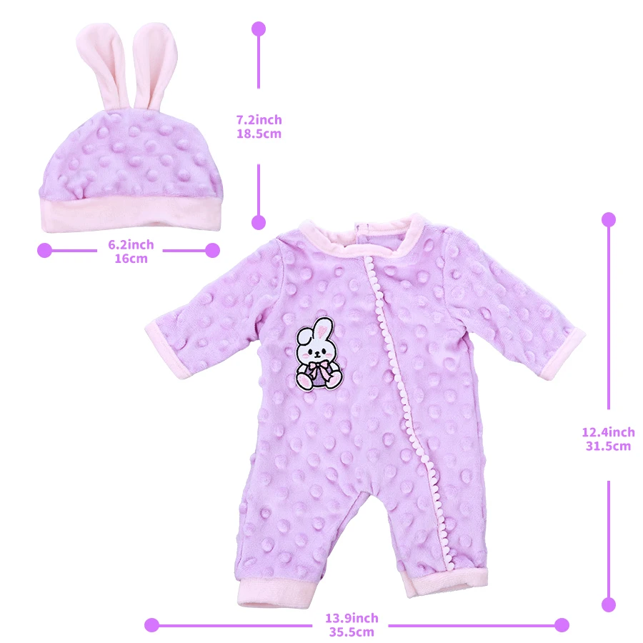 18Inch/45CM Baby Dolls Lovely Plush Rabbit Pajamas Hat Set Born Baby Doll Outfit Reborn Baby Doll Clothes Toy Wear Girl Gift