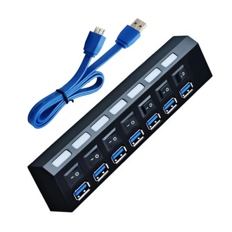 7 Port USB Hub with Individual Switches USB 2.0 Data Transfer USB Hub Dropship