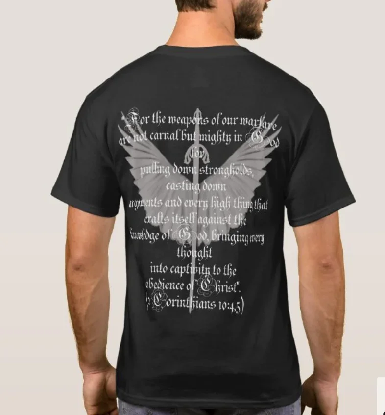 Weapons of Our Warfare. Archangel St Michael Fight Illustration T-Shirt. Cotton Short Sleeve O-Neck Mens T Shirt New S-3XL