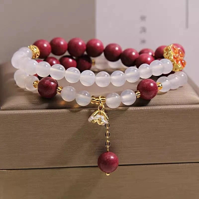 New Chinese style rose and fragrance bead bracelet, women's natural red agate, zodiac year transfer bead bracelet