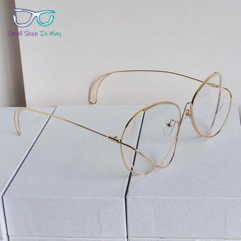 Gold Wire Half Frame Myopia Glasses for Men and Women S Elegant Bloke Frame Round Face Big Face Thin Change Color Korean Glasses