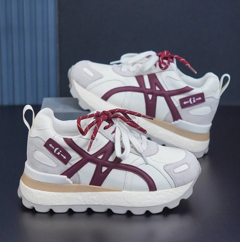 Women Retro Color Block Platform Sneakers Thick Sole Lace Up Chunky Dad Shoes Girls Casual Walking Footwear