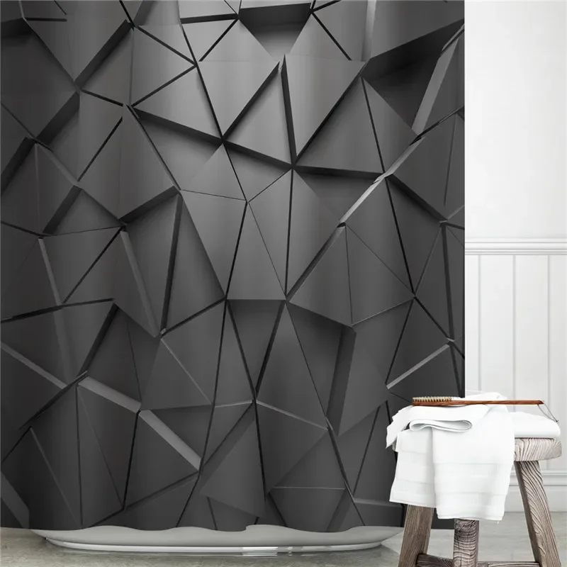 3D Grey Geometric Stone Shower Curtains Fabric Waterproof Bathroom Curtain Renew Home Hotel Decorative Curtains Blackout Screen