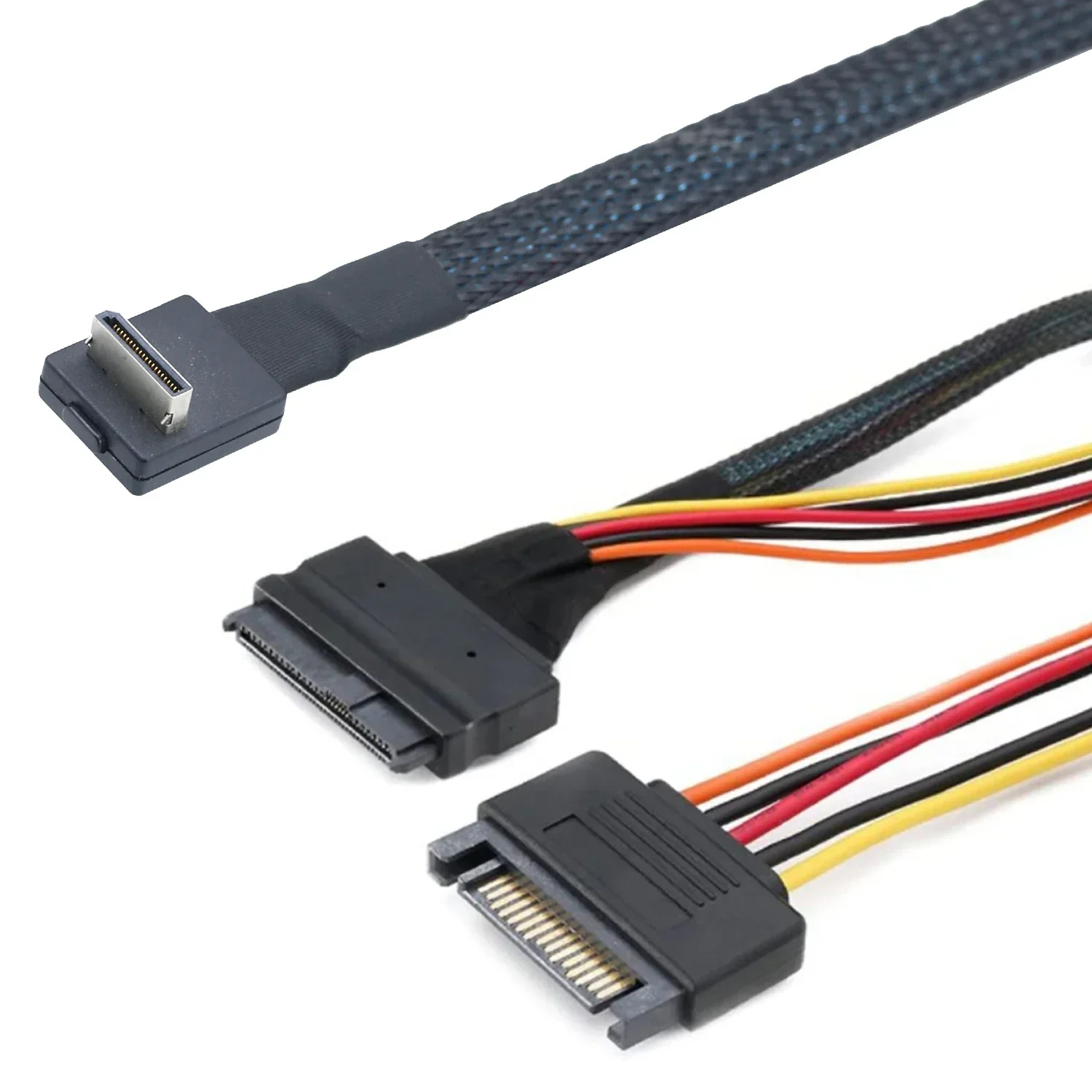90 Degree Right Angle SFF-8611 to U.2 (SFF-8639)  15P SATA POWER SAS Adapter Cable - PCIe NVMe SSD Converter