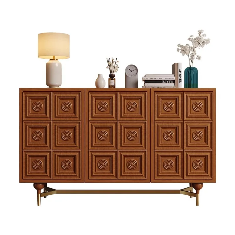 

Medieval solid wood dining side cabinet, French retro, living room wall storage cabinet