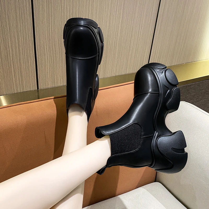 2023 nowe modne buty jesienne buty damskie botki damskie koturny damskie buty Chelsea Boot 10CM buty na platformie zimowe ciepłe