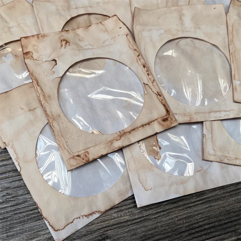 5 Pieces Vintage Coffee Dyed Transparent Paper Bag Junk Journal Ephemera DIY Album Collage Bag Scrapbooking Material Paper Pack