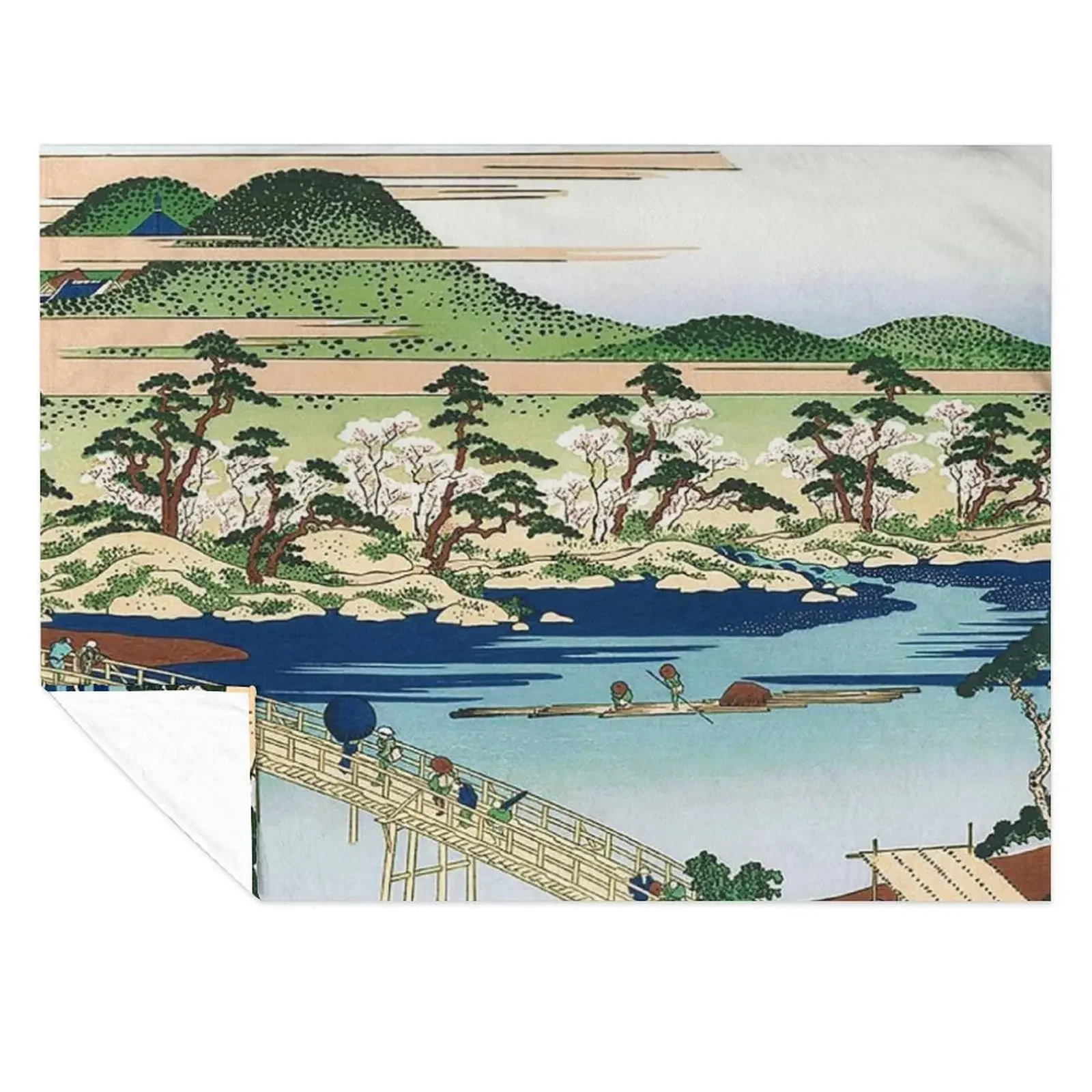 

Togetsu Bridge at Arashiyama in Yamashiro Province by Katsushika Hokusai Throw Blanket Thermals For Travel Kid'S Travel Blankets