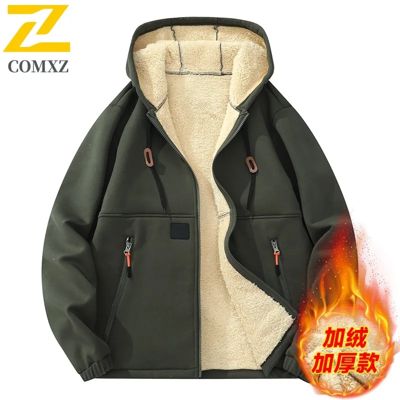 

COMXZ Мужская дорожная куртка премиум-класса, простой дизайн с воротником с капюшоном, уличная утолщенная теплая парка, деловые повседневные удобные зимние пальто