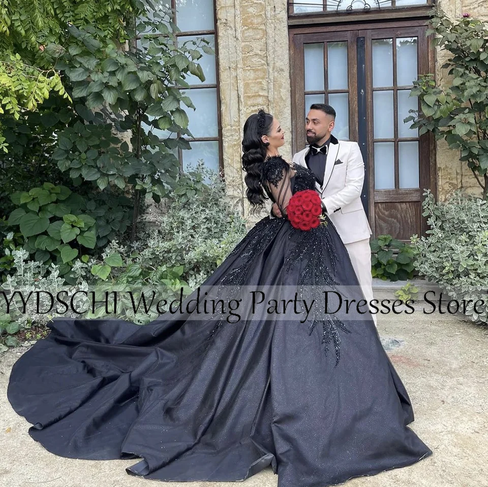 Customized Black Bridal Gowns 2024 Wedding Dresses Fruffy Pearl Stain White/Ivory Ball Gown Luxury For Women vestidos de novia