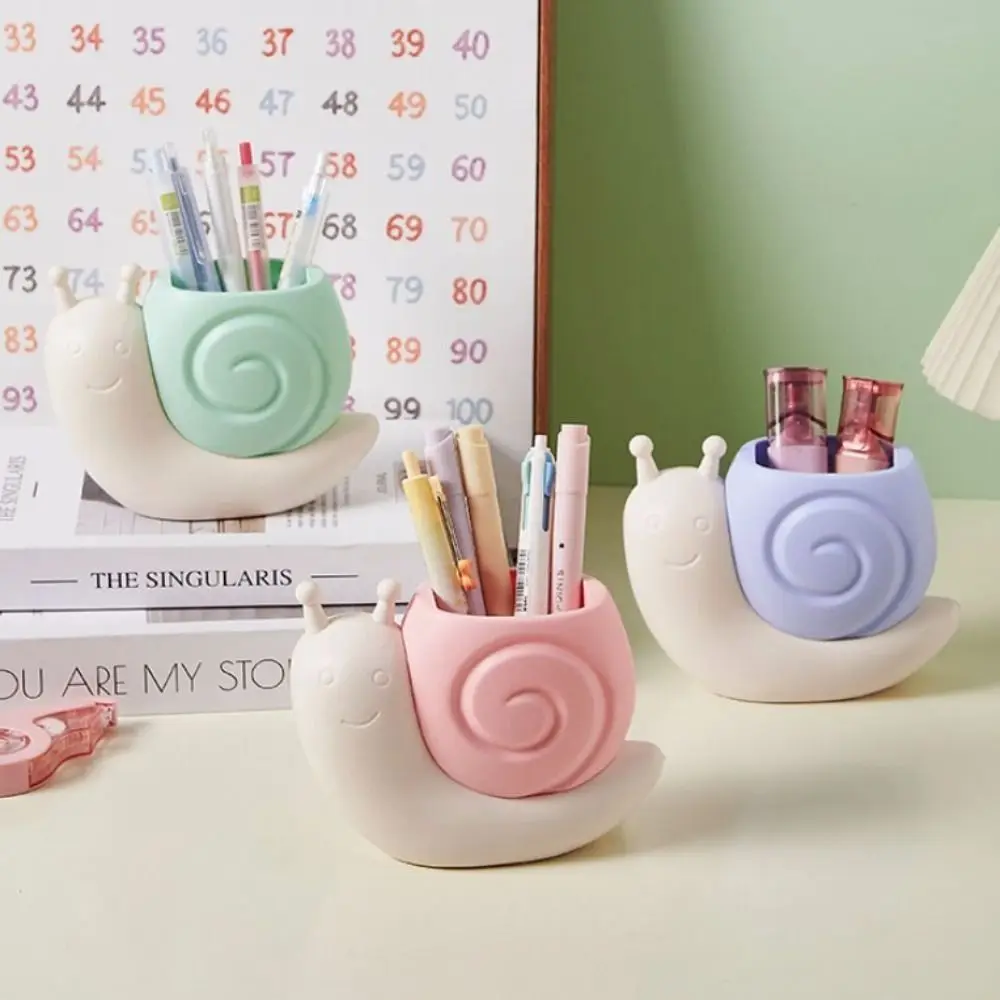 Interesting Snail Pen Holder Plastic Student Pencil Storage Box Makeup Brush Tabletop Storage Stationery Organizer Home Office