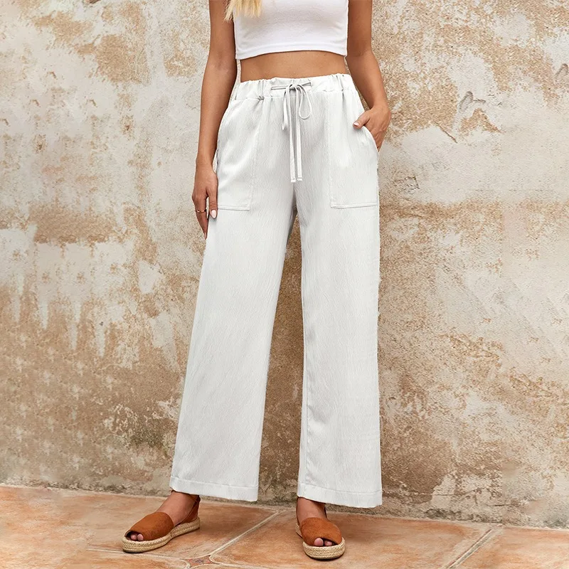 

spring and summer new women's wear plus-size fabric elegant wide-legged nine-cent pants