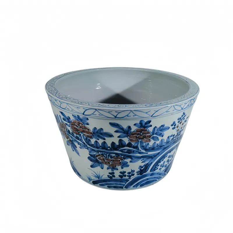 Art Deco Remote Controlled Handmade Ceramic Garden Fountain Vase with Blue and White Red Underglaze Outdoor Use Home Decor