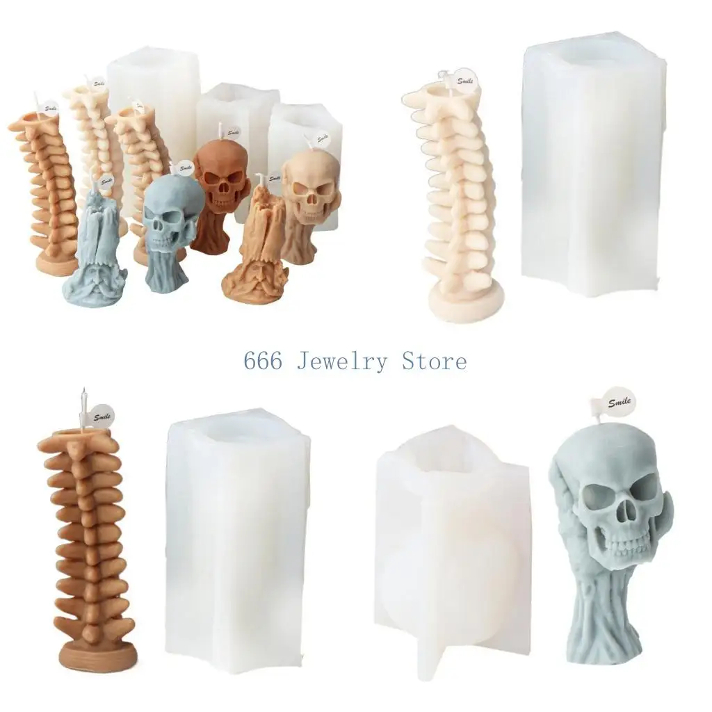 F2TD Halloween Skull Epoxy Resin Mold Non-stick Scented Candle Silicone Mold DIY Plasters Crafts Table Ornament Tool Durable