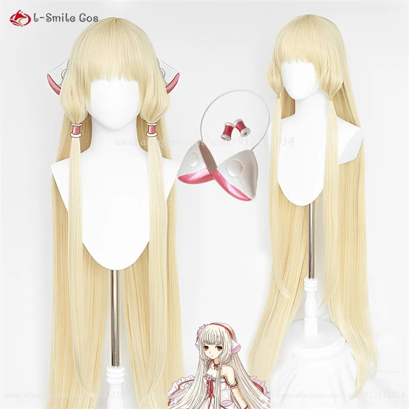 Peluca de Cosplay de Anime Chii, accesorio para el cabello resistente al calor, color rubio dorado, 130cm, ideal para fiesta de Halloween, incluye gorro