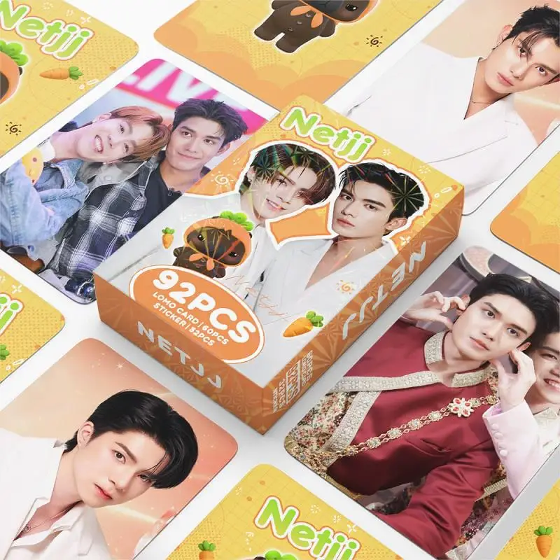 92Pcs/Set NetJJ Thai BL Actor Lomo Cards Pack 60 Net & JJ Photocards 32 Cute Stickers Fan Collection Decorative Gift