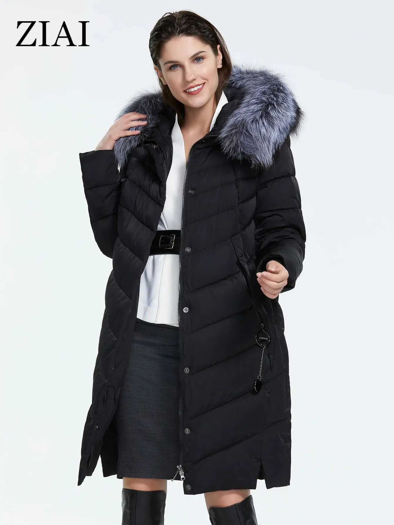 

ZIAI 2022 Womens Winter Down Jacket Over Size Coats Long Loose Fur Collar Female parkas fashion factory quality in stock FR-2160