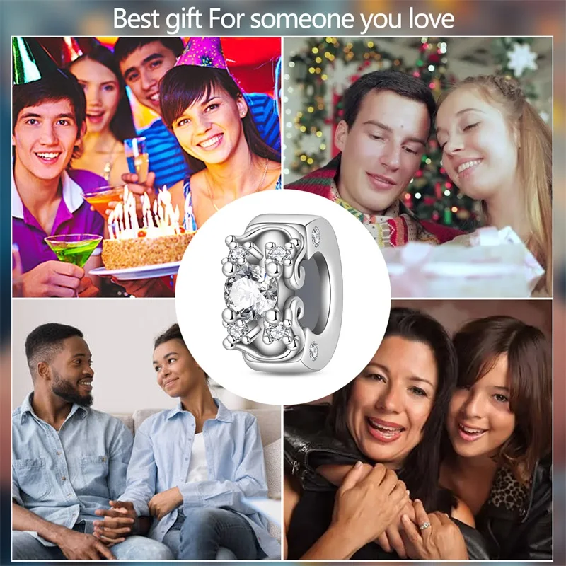 خاتم خطوبة من الفضة الإسترليني عيار 925 مع خرز ثابت، مناسب لتصميم شخصي لسلاسل المجوهرات، كهدية للنساء