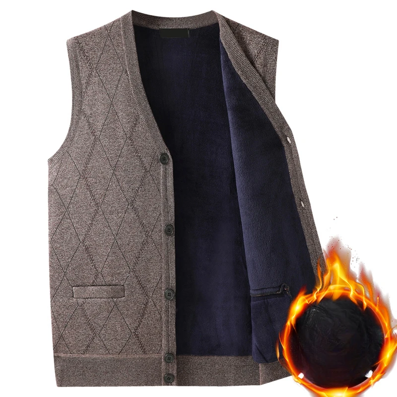 

2024 Men Autumn Winter New V-neck Cardigan Vest Jackets Male Thicken Warm Sleeveless Coats Men's Loose Knitted Waistcoats G358