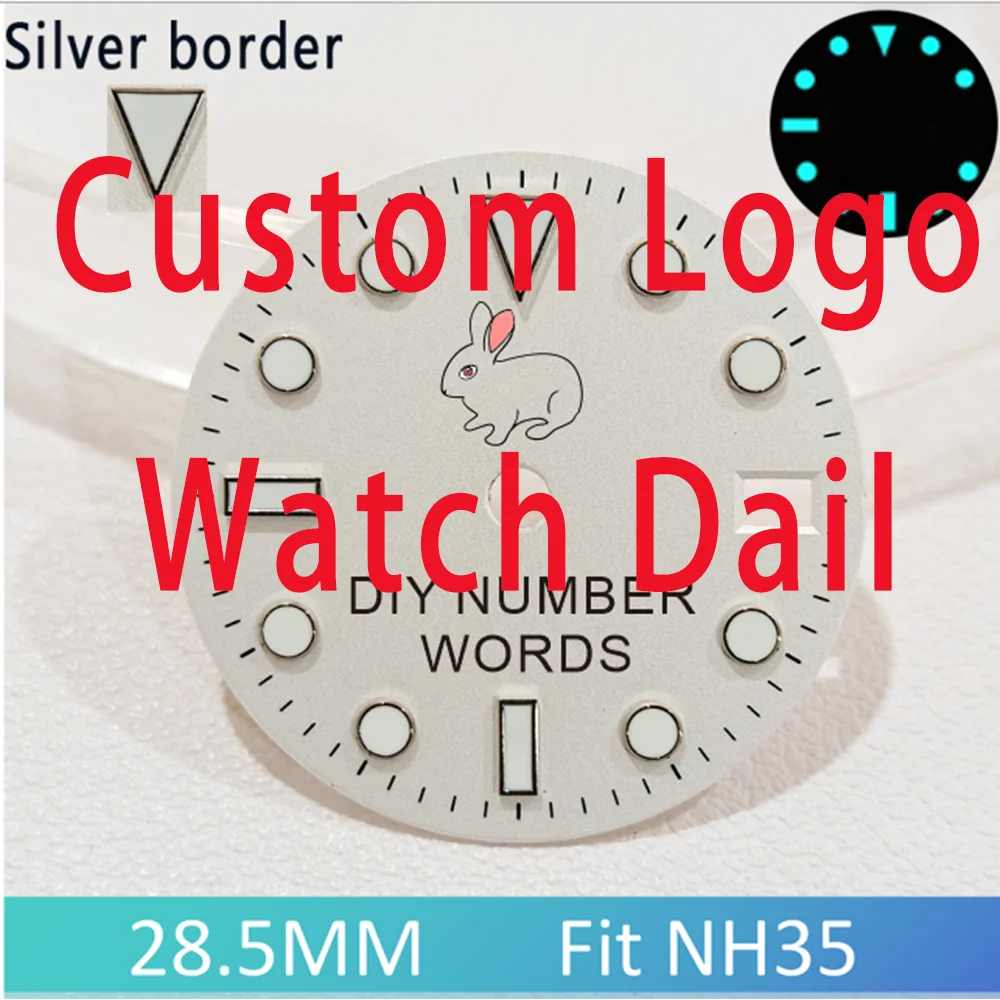 

Custom Logo Watch Dial For NH35 NH36 28.5mm SUB Watch Dials BGW9 Blue Luminous Single Calendar Personalization DIY watch parts
