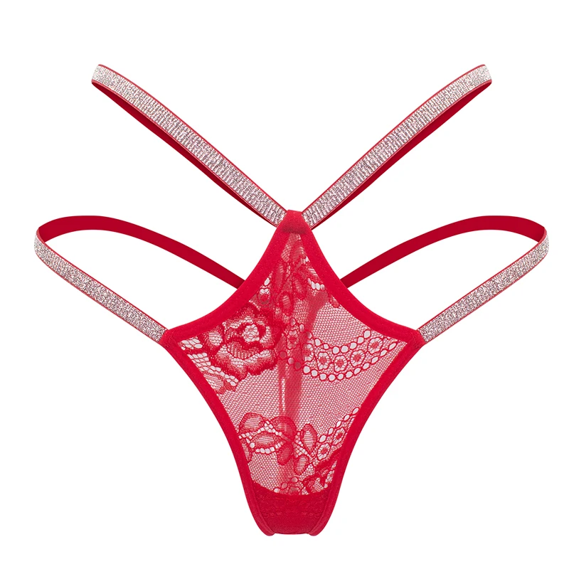 1 pièces taille basse Sexy dentelle femmes string argent Satin érotique Sexy Lingerie respirant confort élégant femme sous-vêtements dame tongs