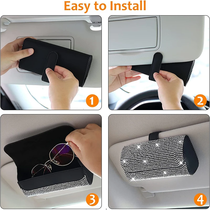 Diamond Car Glasses Case Sunglasses Storage Box Glasses Holder Sun Visor Glasses Case Bling Car Assessoires Interior for Women