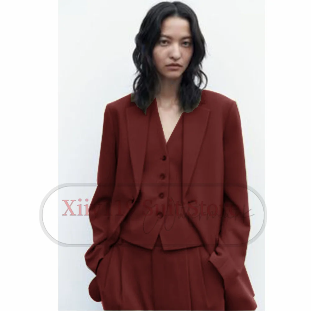 Women Winter Suits Three Piece Women\'s Suit Solid Color Casual Business Single Breasted Suit Chic and Elegant Woman Set Pieces