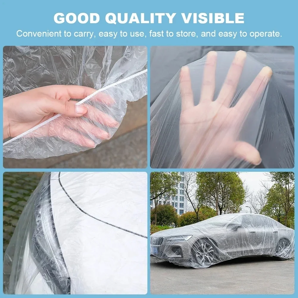 Universal Protective Shield Disposable Transparent Car Cover Dust-Proof Full Cover for Sedan SUV Van for Jeep Vehicle Automobile