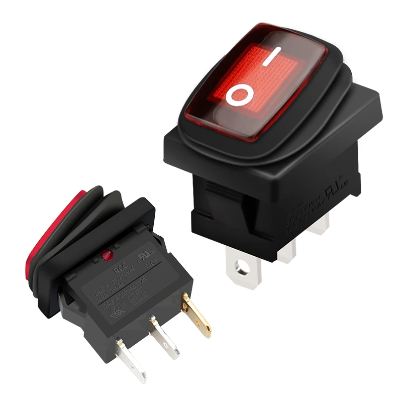 New Design IP65 Waterproof 6A Rocker Switch ON-OFF with Red LED Light Two gears with four pins