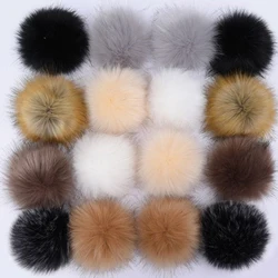 10cm DIY Faux Fur Pompom 2PCS Plush Fox Fur Hairball Hat Pom Pom Handmade Fur Pom Poms Balls W/ Elastic Bands for Bag Clothing