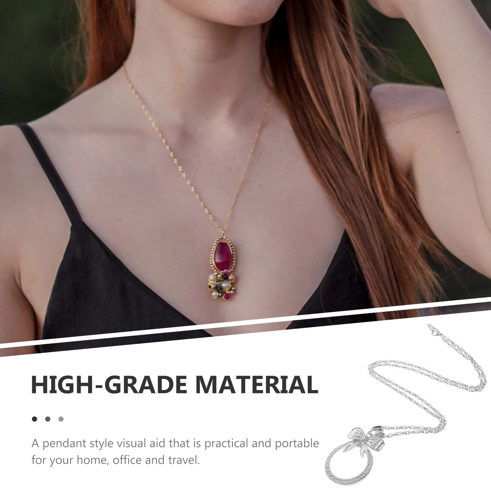 

Magnifier Necklace Exquisite Portable Pendant Reading Magnifying Glass Lightweight Optical Lens Jewelry for Seniors Travel