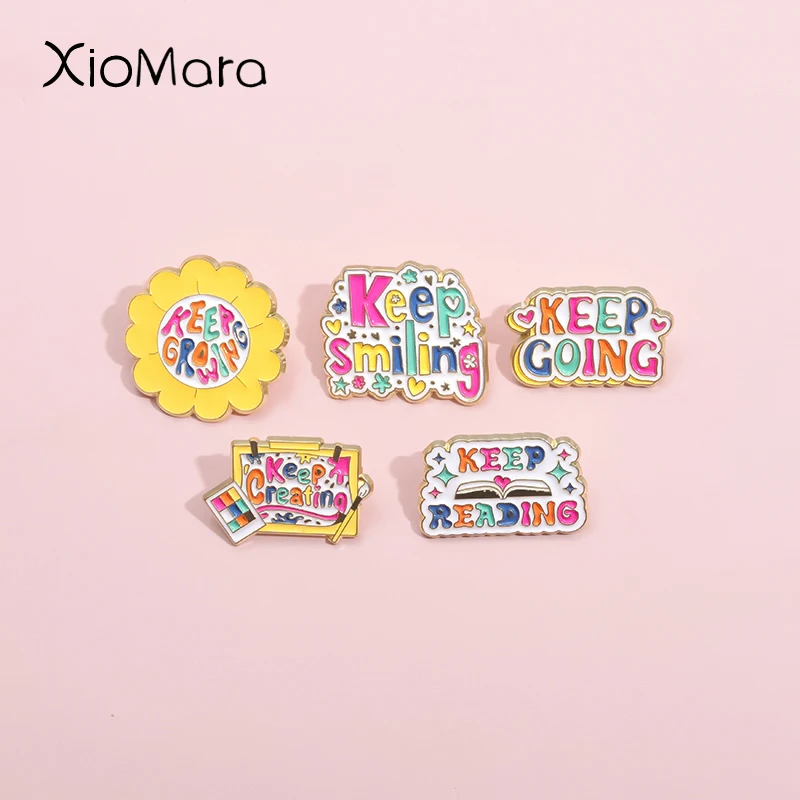 Rainbow Palette Art Board Enamel Pins Keep Smiling Keep Reading Keep Creating Brooch Lapel Badges Funny Jewelry Gift For Friends
