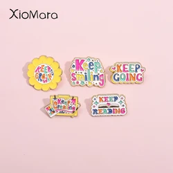 Rainbow Palette Art Board Enamel Pins Keep Smiling Keep Reading Keep Creating Brooch Lapel Badges Funny Jewelry Gift For Friends