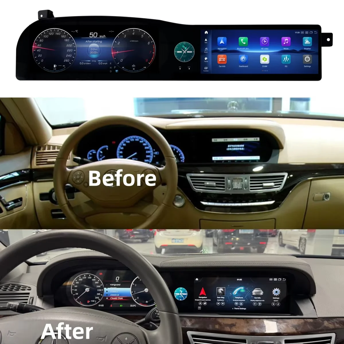 Integrated LCD Dual Screen For Mercedes Benz S Class W221 S250 2006-2013 Carplay Android Auto Media Video Player GPS Car Radio