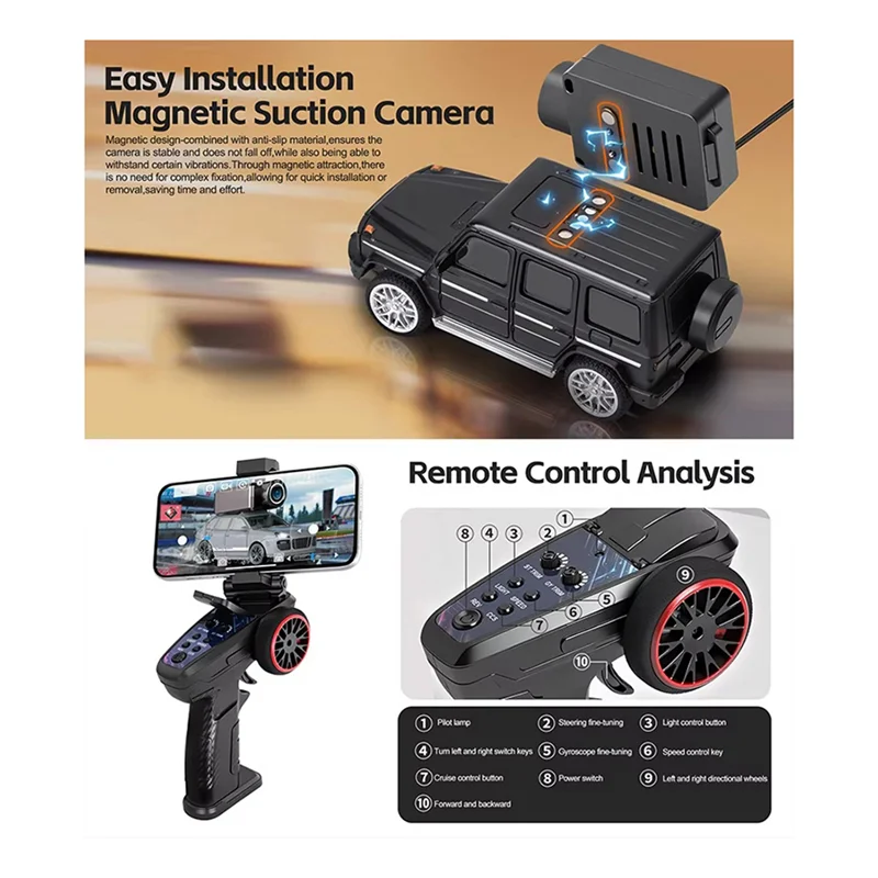 L52A-ミニレーシングカー 1/64スケール RCカー 6406-C FPV VTXキット 2.4G 720P HDカメラ アプリ制御 写真+動画+VR内蔵ジャイロ