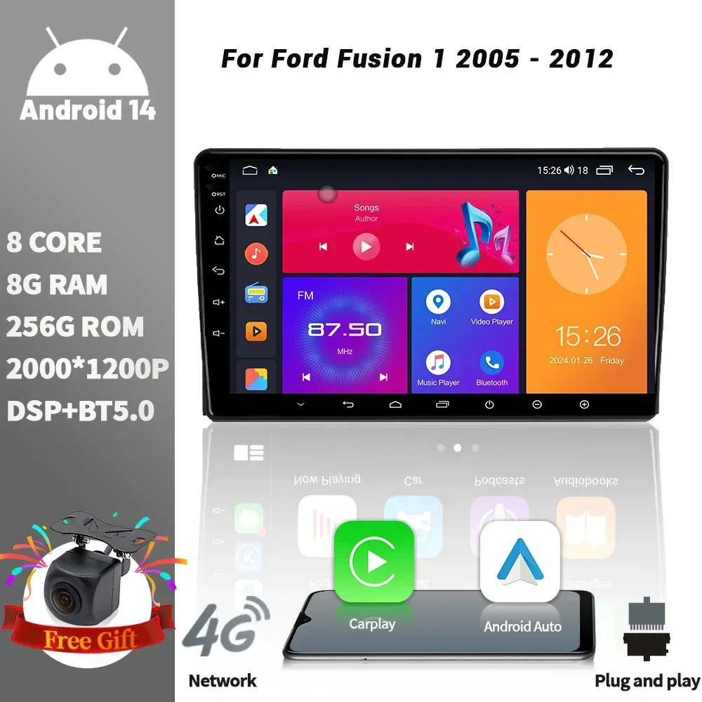 

Android 14 For Ford Fusion 1 2005 - 2012 Car Radio Navigation GPS Multimedia driveplay universal carplay 360 Camera