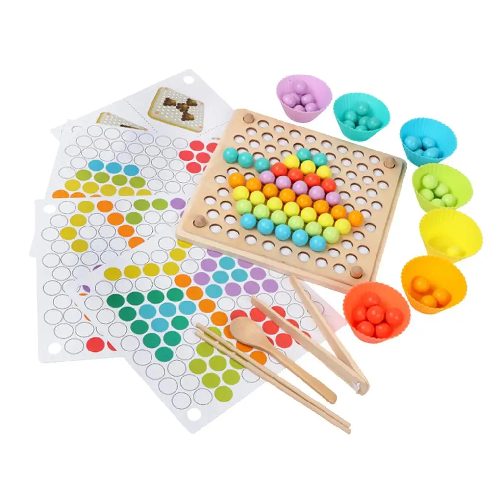 

Montessori Material Toy, Coordination Teaching Aids - 77 Beads, 1 Wooden Board, 3pcs 5 Cards