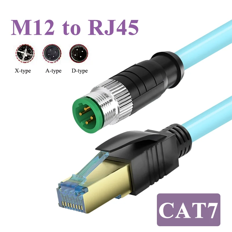 M12 8Pin X-code to RJ45 Ethernet Cable CAT7 4Pin 8 Pin Core A/D/X-type Coding Line IP67 High Flexible Shielded Twisted Pair Wire