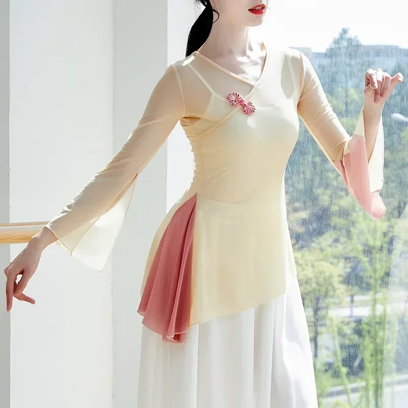 Classical dance tops women's modern national body rhyme color matching art test basic training performance clothes Chinese