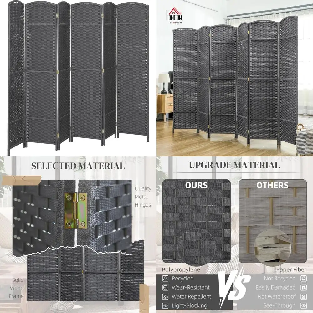 

6 Panel Folding Room Divider Privacy Screen 5.6ft Tall for Home Office Bedroom Charcoal Grey Freestanding Wall Partition