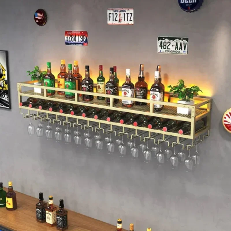 

Elegant Wall-Mounted Wine Rack Cabinet Upside down Hanging Storage for Dining Room Bar Tall Glasses Holder Solution