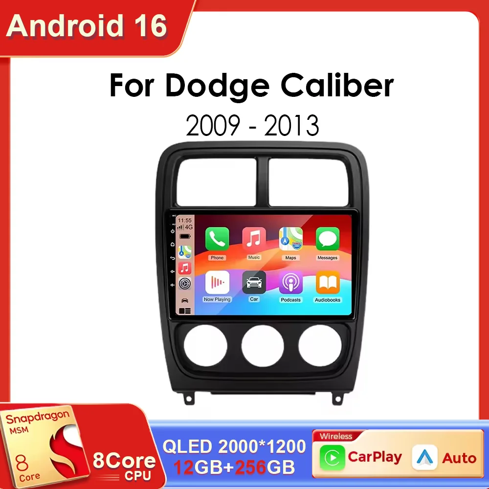 Rádio Automotivo para Dodge Caliber PM 2009 - 2013 Android 16 Auto BT Carplay GPS Navegação Multimídia Reprodutor de Vídeo Estéreo 4G No 2din