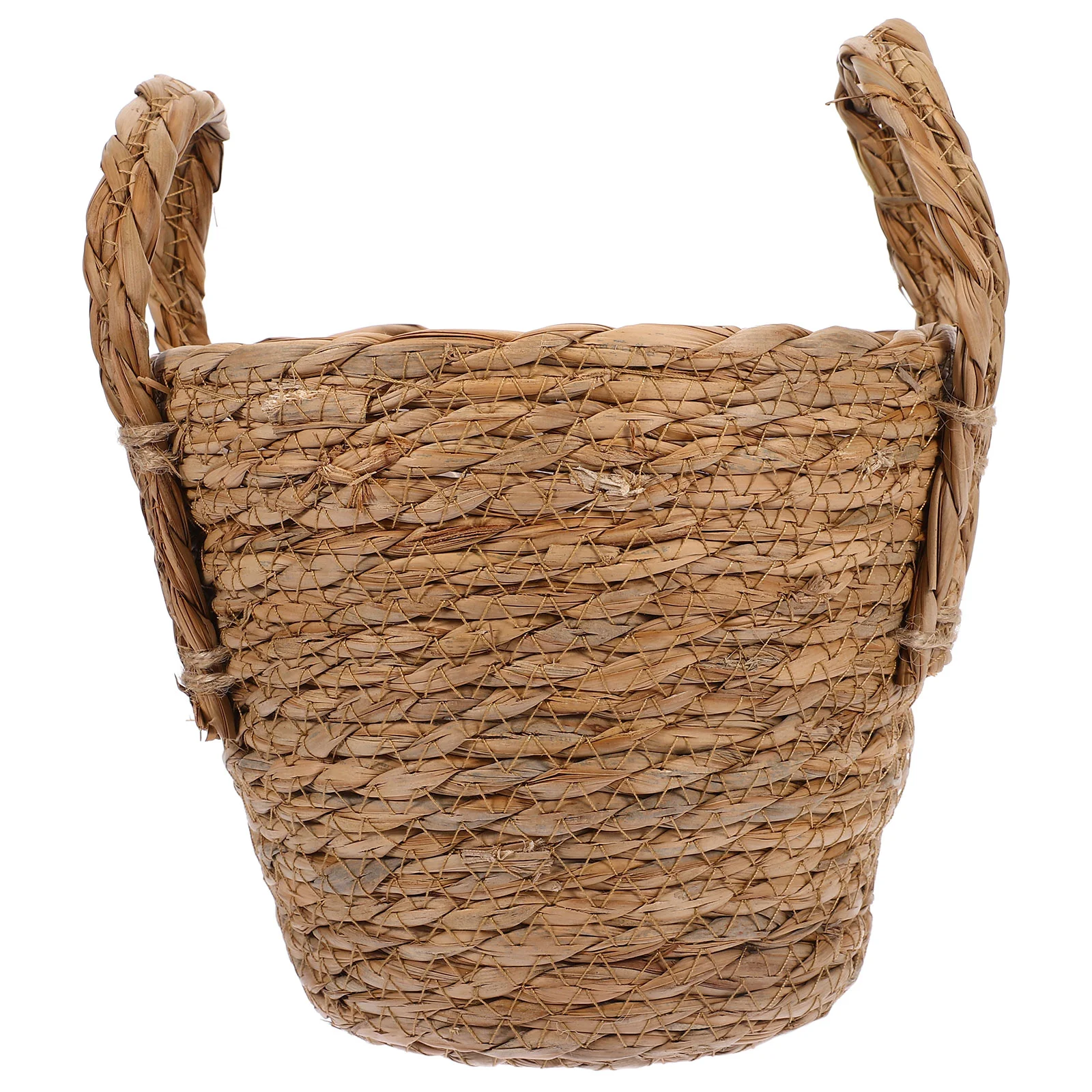 Vintage Blooming Wallpaper Straw Flower Pot Retro Planter Bracket Creative Khaki Flowerpot Bucket