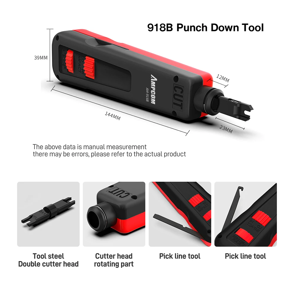 AMPCOM-Kit de herramientas de red, probador Lan RJ45, crimpadora Cat6 CAT5E, conectores RJ11, herramienta de perforación, pelacables, alicates, Cable Ethernet