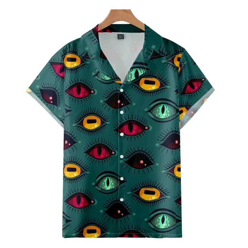 

Colorful Eye 3D Printed Blouses For Men Clothes Fashion Punk Eyes Graphic Shirts Hawaiian Y2k Male Short Sleeve Button Tops