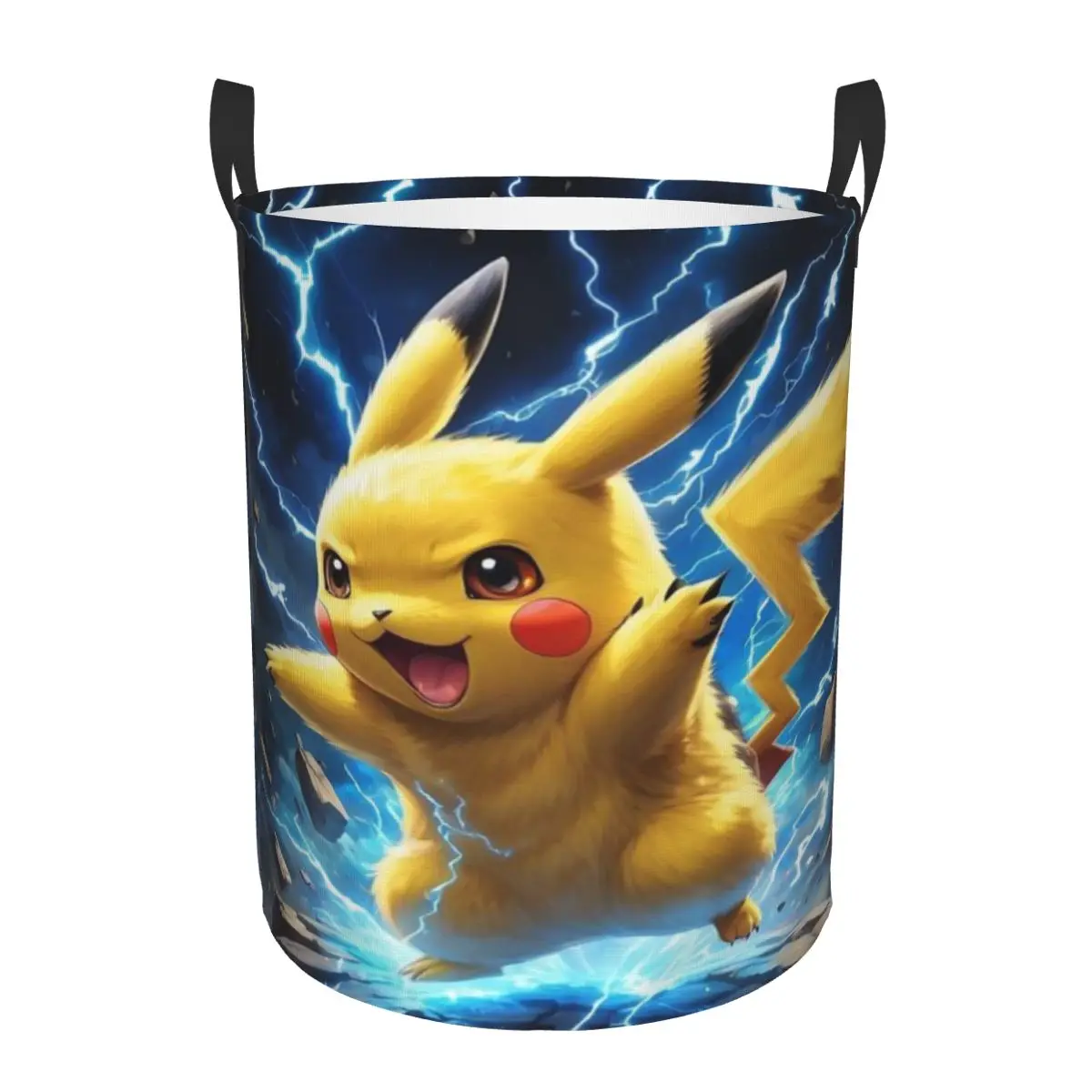 Custom P-Pikachus Flashing Lightning Laundry Basket Foldable Toy Clothes Hamper Storage Bin for Kids Nursery