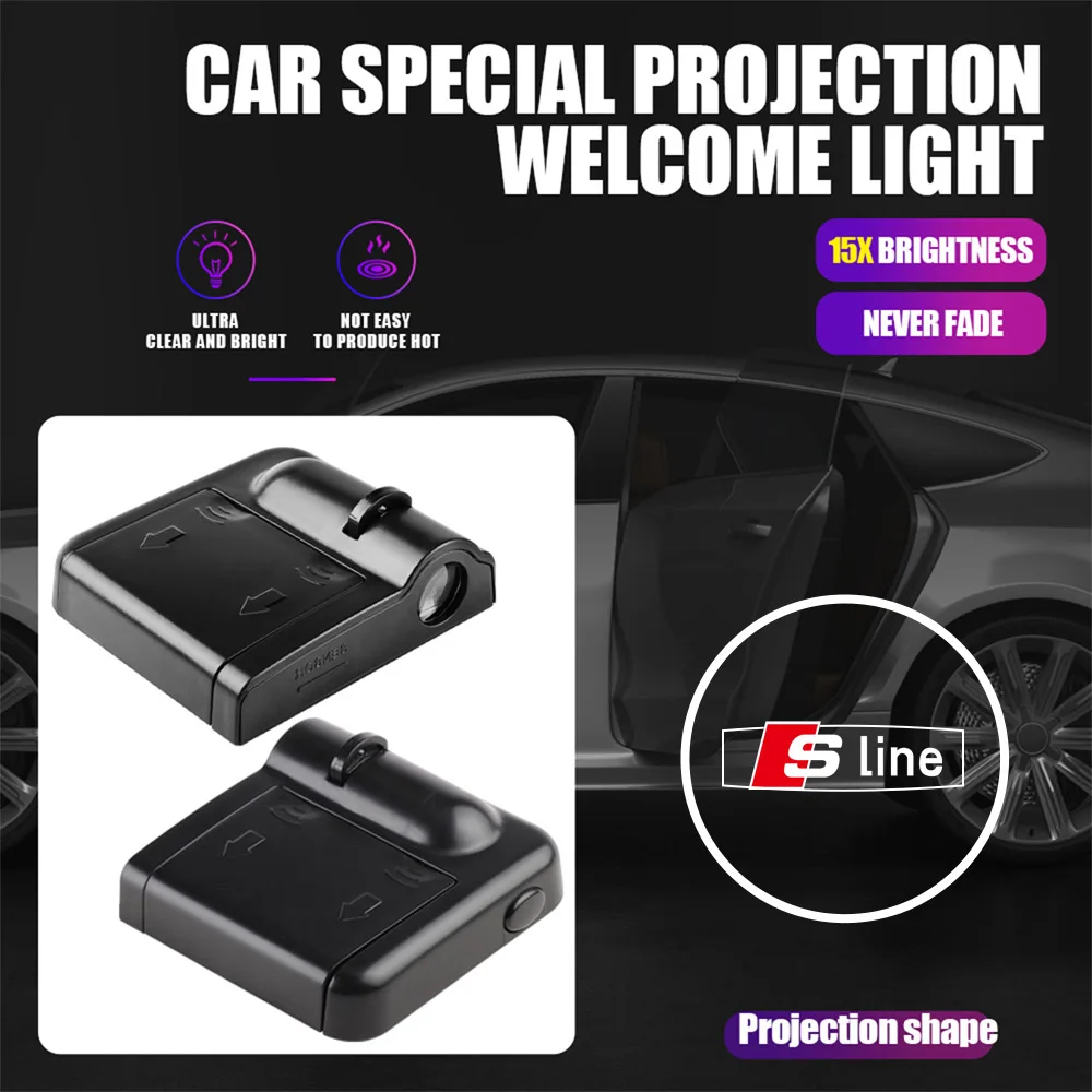 2PCS HD Car Door Welcome Light LED Wireless Projector Lamp For Audi Sline A3 A4 B8 8P 8V B6 A5 A6 C7 Q5 B9 B7 C6 A1 Q7 Q3 Tt RS